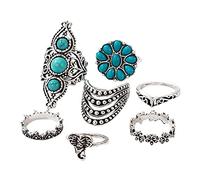 Fycakly Anelli di Fidanzamento Boho Turchese 7 pezzi Anelli per le donne Ottimo regalo di compleanno