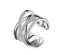 Fycakly Anelli Donna Argento Anello di diamanti con linea multistrato Anello con strass geometrico per le donne Regalo di compleanno Regalo per la figlia Gioielli apertura intrecciato e geometrico