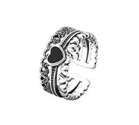 Fycakly Anelli in Argento Anello fata cuore nero impilabile retrò punk anello aperto per le donne ragazze