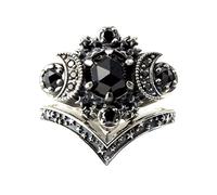 Fycakly Anello Donna Argento Fashion Silver Moon Anello di fidanzamento Set Fedi nuziali impilabili Boho