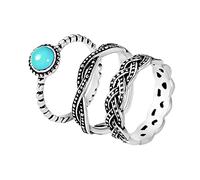 Fycakly Anello Donna Argento Per le donne Turchese Pezzo Vintage Anelli Anelli a tre