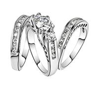 Fycakly Anello impilabile a forma Anello da donna con diamanti scintillanti e zirconi, con zirconi, di fidanzamento, set di tre pezzi
