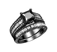 Fycakly Anello in argento 2 in 1 Womens Black Ring Engagement Wedding Band Ring Set