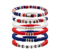Fycakly Bracciale a catena regolabile per le donne 4 luglio Celebration Bracelet Set Independence Day in morbida ceramica perline braccialetto stretch Star Flag Clashing mano gioielli resina orecchini