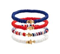 Fycakly Braccialetto alla moda per le donne 4 luglio Celebration Bracelet Set Independence Day di ceramica morbida perline Stretch Star Flag Clashing gioielli a mano splendenti orologi da uomo in