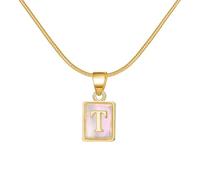 Fycakly Collana con 26 iniziali luminose a forma quadrata 26 collana a catena con lettere dell'alfabeto A Z iniziale collane in oro luminoso per donne ragazze nome nascosto, Misura unica, Rame