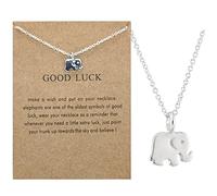 Fycakly Collana con ciondolo portafortuna a forma di elefante, con biglietto di auguri e biglietto regalo, una lettera, Misura unica, Metallo