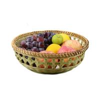 Fycakly Meal Prep Contenitori Frutta Naturale Intrecciata a Mano Verdure Pane Riutilizzabile Leggero Contenitore da Cucina (Beige2, 24x8cm)