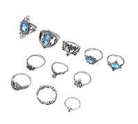 Fycakly Vintage Punk Anelli per Uomini Ragazze Donne Pietra preziosa Pezzo di Moda Undici Anelli Set Donna Tartaruga Retro Fiori Carino Gioielli alla Moda, Misura unica, Metallo