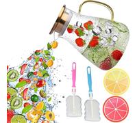 Fycooler Caraffa in vetro borosilicato con coperchio, 1,8 l, per tè freddo, acqua calda e fredda, vino, caffè, latte e succhi di frutta, brocca in vetro borosilicato con sottobicchieri e spazzole in