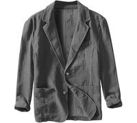 FYCYGG Giacca Estiva di Lino da Uomo Casual di Cotone e Lino a Due Bottoni Blazer Semplice Sciolta per Il Tempo Libero Bottone(Dark Gray,L)