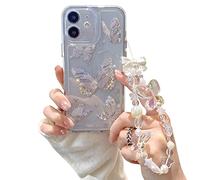 Fycyko Compatibile per iPhone 11 carino motivo farfalla design trasparente estetica donne adolescenti ragazze glitter abbastanza cristallo scintillante custodia protettiva cover protettiva + catena