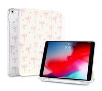 Fycyko Custodia con fiocco per iPad da 10,2 pollici, iPad 9a/8a/7a generazione 2021/2020/2019 estetica carino fiocco rosa design con portamatite, supporto a tre pieghe, antiurto in morbido TPU, fiocco