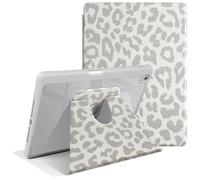 Fycyko Custodia girevole per iPad 9e/8e/7a generazione 2021/2020/2019, custodia per iPad 10,2' con supporto girevole a 360 gradi e portapenna, motivo leopardo grigio