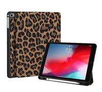 Fycyko Custodia per iPad da 9,7 pollici con custodia per iPad e custodia per punta, custodia protettiva con motivo leopardato carino - marrone