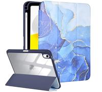 Fycyko Custodia per iPad di 10° generazione, iPad 10.9 pollici, con portapenne, supporto Trifold con resistente ai graffi e agli urti, splendido motivo design, auto sonno/sveglia marmorizzata blu