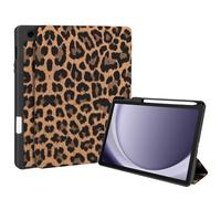 Fycyko Custodia per Samsung Galaxy Tab A9 Plus, Tab A9+ Custodia 27,9 cm (11") 2023, Carino Leopardo Pattern Custodie per Galaxy Tablet A9 Plus con portapenne e Trifold Stand Marrone