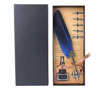 Fydun Penna stilografica a forma di piuma, stile vintage, per calligrafia, 5 pennini di ricambio, decorazione per la casa con confezione (blu)