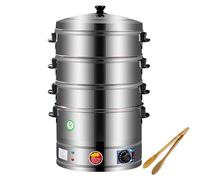 FYDZ Vaporiera elettrica a 3 livelli: acciaio inossidabile, controllo termostato, riscaldamento automatico, per colazione e altro (40 cm)