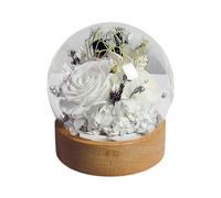 Fyearfly Carillon rotante fatto a mano con rosa bianca conservata, sfera di vetro a cupola, regalo per San Valentino, decorazione domestica