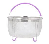 Fyearfly Cestello per cottura a vapore in rete in acciaio inox, inserto per pentole a pressione da 6 litri, facile rimozione degli alimenti, lavabile in lavastoviglie, manico viola