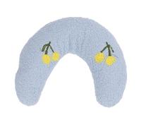 Fyearfly Cuscino a forma di U in peluche per animali domestici, design a mezza ciambella, supporto per il collo del cane, blu con motivo a ciliegie