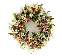 Fyearfly Ghirlanda di margherite per porta d'ingresso, 45 cm, per primavera ed estate, ghirlanda floreale per festa di nozze, decorazione da parete per la casa