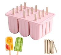 Fyearfly Stampo per ghiaccio in silicone senza BPA, 12 cavità fai da te, facile rilascio, lavabile in lavastoviglie, include 50 bastoncini, snack sani per bambini e adulti