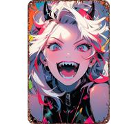FYELVO Anime Girl Halloween Vintage Metallo Tin Signs Retro Garage Sign Man Cave Decor 20,3 x 30,5 cm