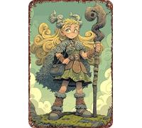 FYELVO Cartone animato Druid Girl Anime poster retrò divertente metallo segno di stagno, decorazione da parete casa all'aperto 20,3 x 30,5 cm
