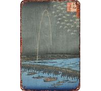 FYELVO Fireworks At Ryogoku 1850s Vintage Metal Tin Signs Retro Garage Sign Man Cave Decor 20,3 x 30,5 cm