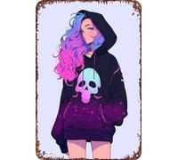 FYELVO Poster retrò divertente in metallo a tema anime con ragazza triste con anime Teen Sad Girl, decorazione da parete per esterni e casa, 20,3 x 30,5 cm
