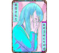 FYELVO Poster retrò divertente in metallo con motivo anime Harajuku Sad Anime Girl Harajuku, decorazione da parete per esterni e casa, 20,3 x 30,5 cm