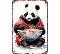 FYELVO Poster retrò divertente in metallo con stampa di panda che mangia un anime, decorazione da parete per la casa, 20,3 x 30,5 cm