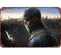 FYELVO Targa decorativa in metallo a tema anime Watch Dogs 2, per soggiorno, bar, 30,5 x 20,3 cm