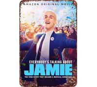 FYELVO Targa in metallo vintage con scritta in lingua inglese "Everybody's Talking About Jamie", per giardino, club, esterni, interni, casa, poster decorativo da parete 20,3 x 30,5 cm