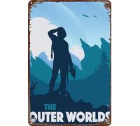 FYELVO The Outer Worlds Poster Game Retro Divertente Targa in Metallo Targa Targa in Latta Targa in Latta, Decorazione da Parete per la Casa per Esterni, 20,3 x 30,5 cm