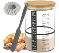 Fyeme Set di starter in vetro lievito naturale per pane lievitato naturale, accessori da forno con bilancia, nastro di marcatura, copertura in tessuto, asta di miscelazione, 900 ml, set di base in