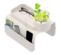Fyeme Vassoio per divano con bracciolo, in silicone, 3 in 1, con porta bevande, 2 tasche laterali, antiscivolo, resistente, per tablet, telefoni cellulari, snack, tazze, telecomando (bianco)