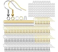 Fyfjur 300 Pezzi Ganci Orecchini, Monachelle per Orecchini Anallergici con Tappo per le Orecchie e Bobina, Ganci per Orecchini Rame Placcato Argento, Orecchini Fai Da Te (Argento, Oro)