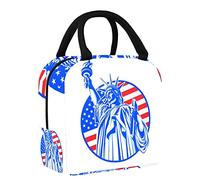 FYFLNO Statua della Libertà nella Bandiera Americana Borsa per il pranzo Tote Bag per le donne, Borsa termica per il pranzo con apertura ampia e isolata, impermeabile, a prova di perdite, borsa