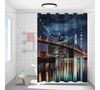 FYFMUSHE Glam Style Bridge Tenda da doccia per bagno, bella città edifici alti natura oceano impermeabile poliestere tessuto tenda da bagno con 12 ganci, decorazione per la privacy vasca da bagno, 183