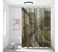 FYFMUSHE Old Architecture Tenda da doccia per bagno, Country Street Retro Rive Village Tenda da bagno in poliestere impermeabile con 12 ganci, decorazione per la privacy della vasca da bagno, 183 x