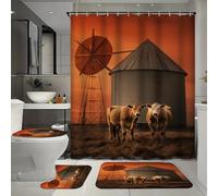 FYFMUSHE Set da bagno moderno da 4 pezzi con tenda da bagno e tappeti, tenda da doccia con animali della fattoria naturale occidentale con tappeto, tappetino da bagno, tappetino da pavimento a forma