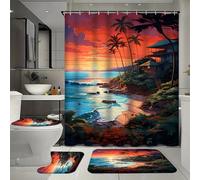FYFMUSHE Set di 4 pezzi moderno da bagno con tenda da bagno e tappeti, valle tropicale natura tramonto cottage vasca da bagno tenda da doccia set con tappeto, tappetino da bagno, tappetino da