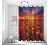 FYFMUSHE Tenda da doccia colorata con papaveri per bagno, fantasia campo di fiori all'alba, tenda da bagno in tessuto di poliestere impermeabile con 12 ganci, decorazione per la privacy della vasca da