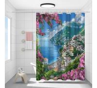 FYFMUSHE Tenda da doccia colorata per il bagno, moderna architettura costiera natura fiori tenda da bagno in poliestere impermeabile con 12 ganci, decorazione per la privacy della vasca da bagno, 183