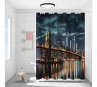 FYFMUSHE Tenda da doccia con paesaggio Fantasy Bridge per bagno, edifici notturni città, oceano, impermeabile, in poliestere, con 12 ganci, decorazione per la privacy della vasca da bagno, 183 x 183