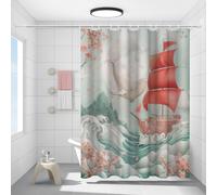 FYFMUSHE Tenda da doccia moderna oceanica per bagno, graziosa balena, fiore naturale, paesaggio nautico, impermeabile, in poliestere, tenda da bagno con 12 ganci, decorazione per la privacy della