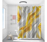 FYFMUSHE Tenda da doccia per il bagno, moderna con trama ondulata, linea bianca e dorata, astratta, impermeabile, in poliestere, con 12 ganci, decorazione per la privacy della vasca da bagno, 183 x